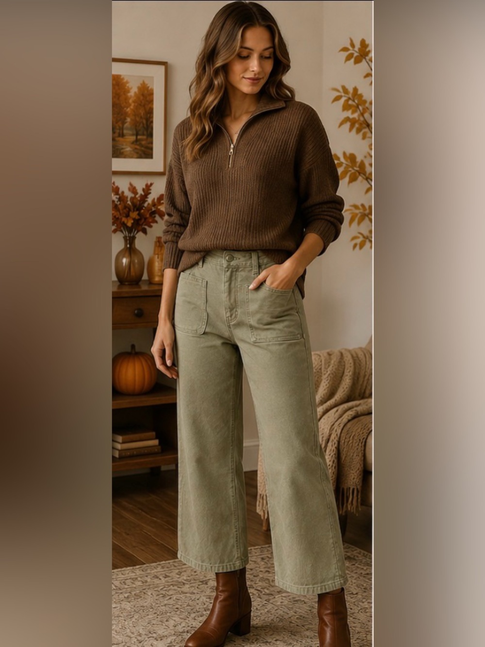Wilfred Free High Rise Utility Wide Leg Crop Pants – Size 6 – Sage/khaki